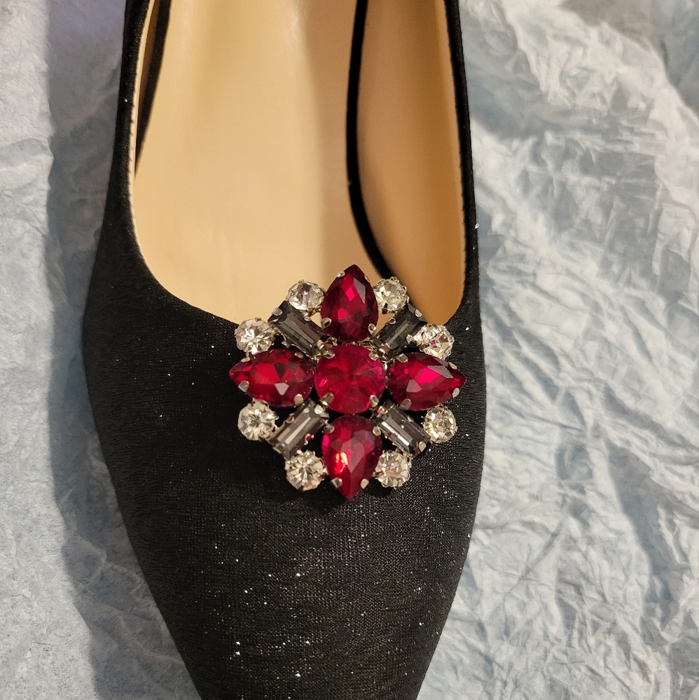 Shoe Clips! Red and clear rhinestones